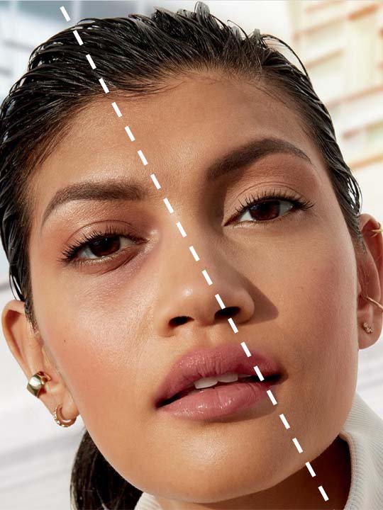 Vorher-Nachher-Look zum Kaschieren von Augenringen mit Concealer und ebenmäßigem Teint