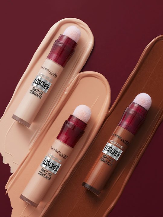 Maybelline Instant Anti-Age Löscher Concealer in mehreren Farbtönen und passenden Swatches.