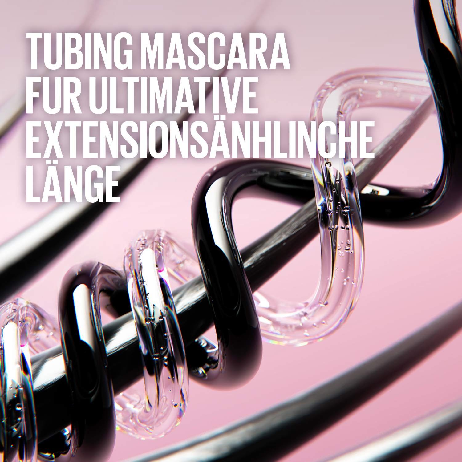 Schwarze und transparente Wirbel um eine Wimper illustriert innovative Tubing-Technologie für Wimpernlänge