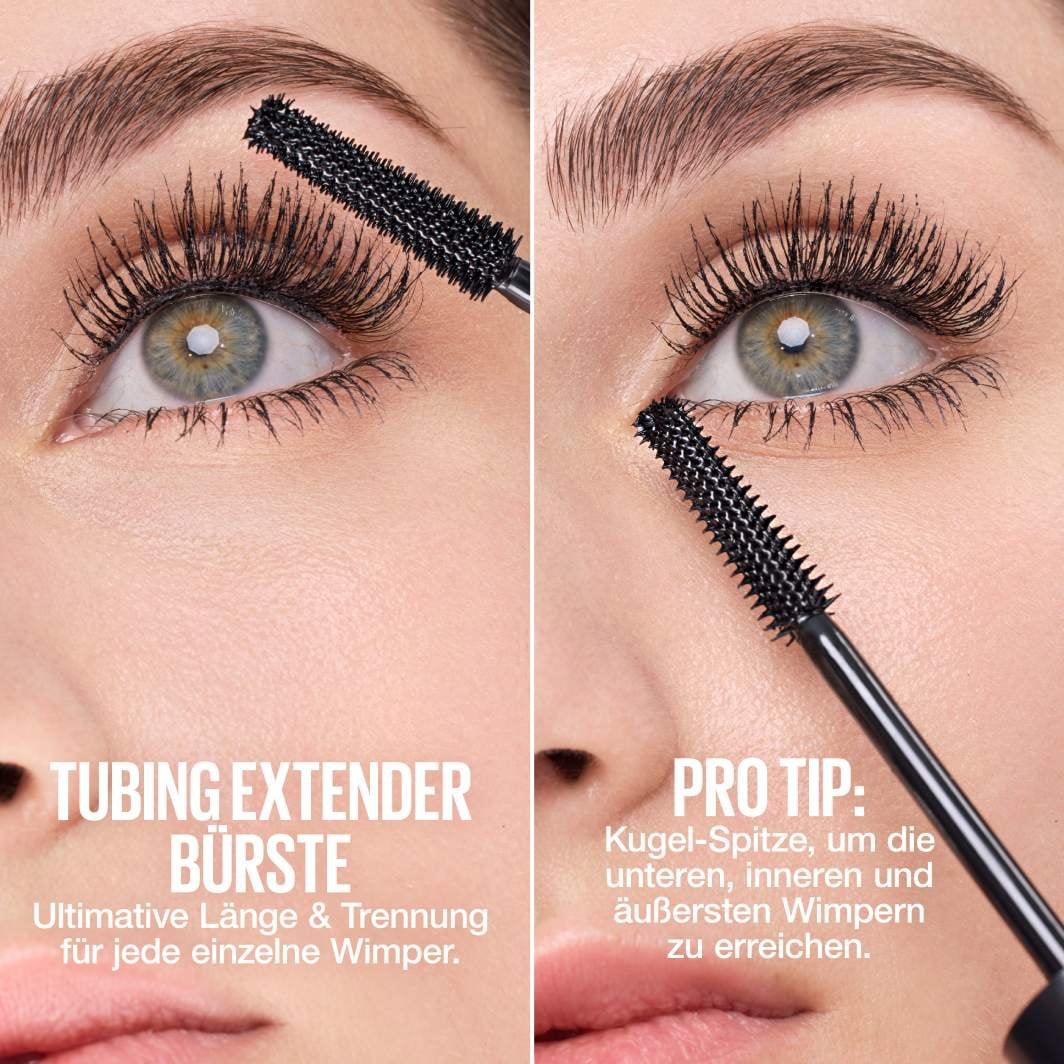 Zwei Anwendungsbilder der Sky Tubes Mascara für die Länge und den inneren Augenwinkel