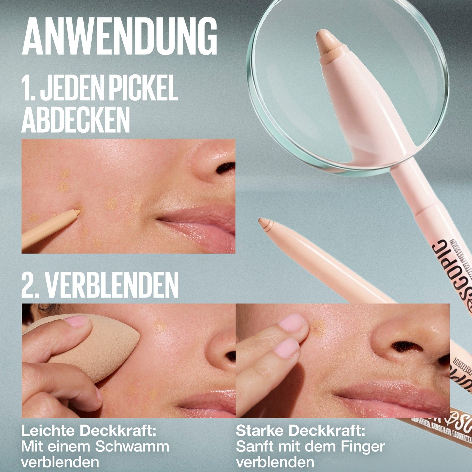 Drei-schrittige Anleitung zum Auftragen und Verblendes des Fit Me Microscopic Concealers