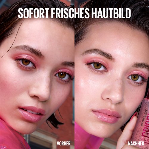 Vorher-Nachher-Vergleich demonstriert sofortige Erfrischung und natürlichen Glow nach dem Aufsprühen des Serum Mists