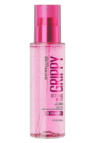 Eine Frontalansicht des Maybelline Grippy Setting Mists auf weißem Hintergrund