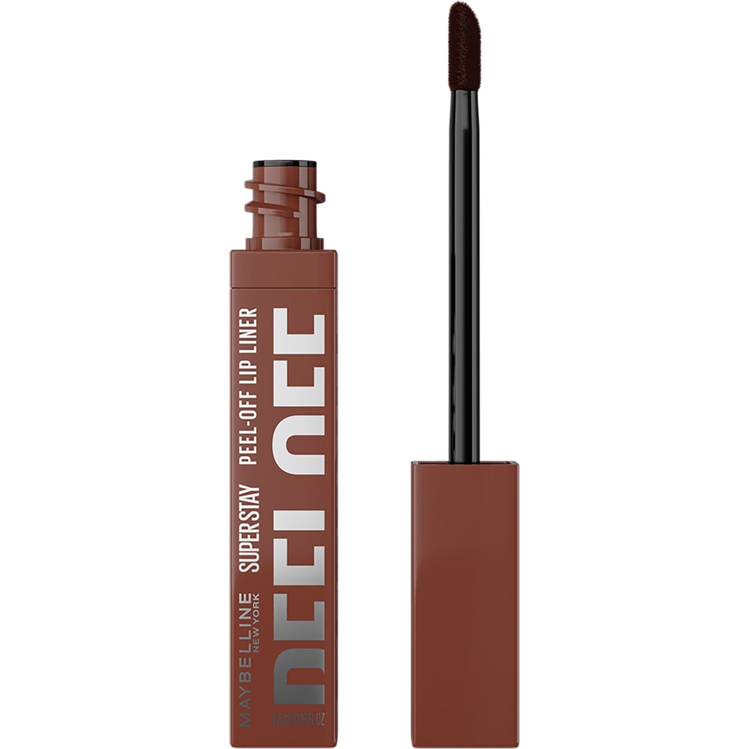 Der geöffnete Maybelline Super Stay Peel-Off Lip Liner mit seinem präzisen Applikator auf schlichtem weißem Hintergrund.