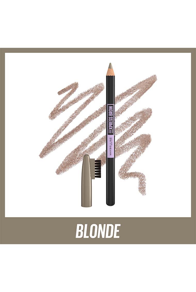 Produkt- und Texturabbildung des Express Brow Shaping Pencil Augenbrauenstift in Shade Blonde von Maybelline