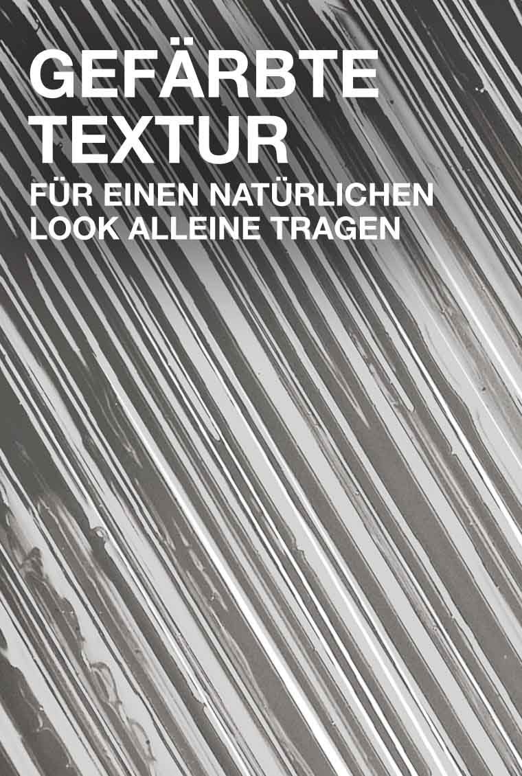 Diagonalstreifen in grau und weiß mit Schriftzug „Gefärbte Textur für einen natürlichen Look alleine tragen“
