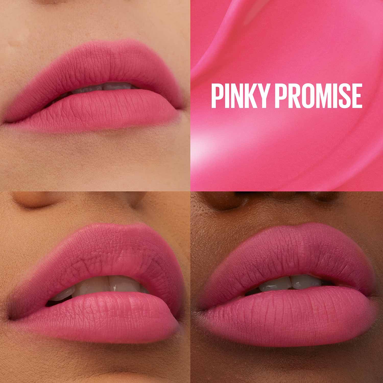 Collage von vier unterschiedlichen Lippen, die den Teddy Tint Lippenstift in Current Mood tragen