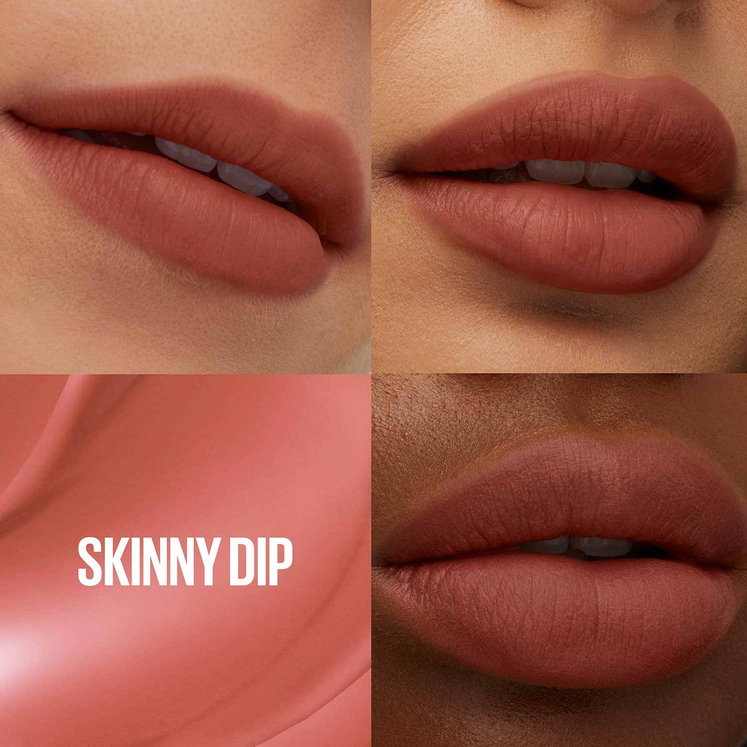 Collage von vier unterschiedlichen Lippen, die den Teddy Tint Lippenstift in Current Mood tragen