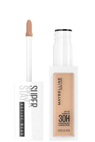 Produktabbildung mit Applikator des Super Stay Active Wear Concealer in der Shade Medium von Maybelline